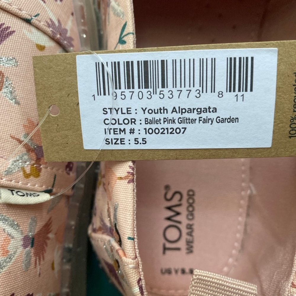 New TOMS Shoes Size 5.5 YOUTH Big Kids Girls Alpargata Glitter Fairy Garden - Picture 6 of 12